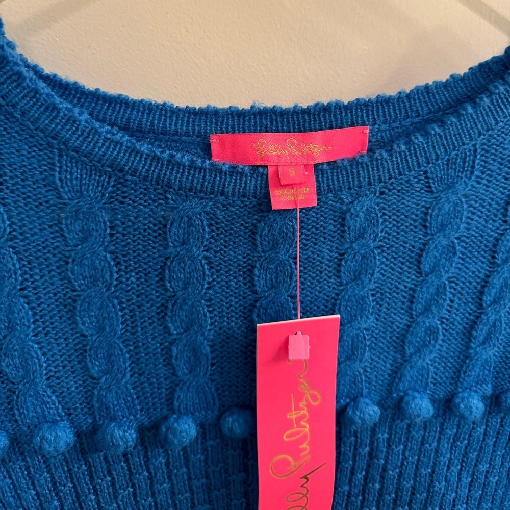 Lilly Pulitzer Kippa Sweater Blue Flare Pom Pom Small NEW WITH TAGS - Picture 3 of 10